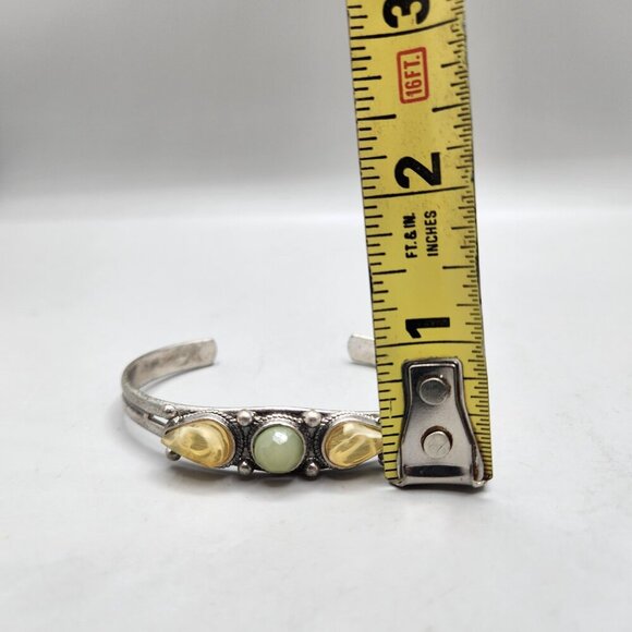 Silver Tone Cuff Bracelet Western Bohemian 3 Setting Adjustable Yellow Green - Picture 6 of 6